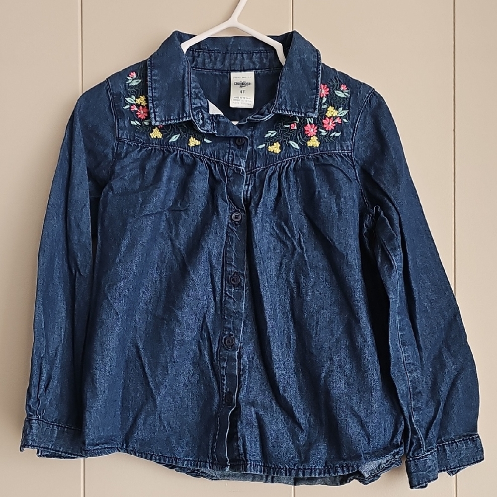 OshKosh B'gosh Denim‎ Shirt with Colorful Floral Embroidery
